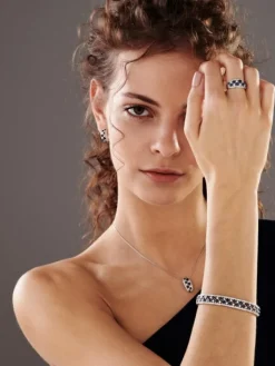 Bransoletka z białego złota z brylantami i szafirami - próba 585