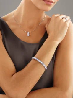 Bransoletka z białego złota z diamentami i tanzanitami - 18 cm - próba 585