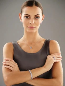 Bransoletka z białego złota z diamentami i tanzanitami - 18 cm - próba 585