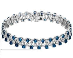 Bransoletka z białego złota z brylantami i szafirami - 18 cm - próba 585