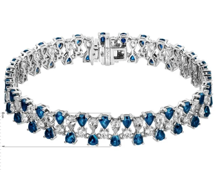 Bransoletka z białego złota z brylantami i szafirami - 18 cm - próba 585