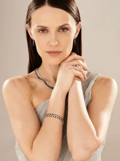 Bransoletka z białego złota z brylantami i szafirami - 18 cm - próba 585