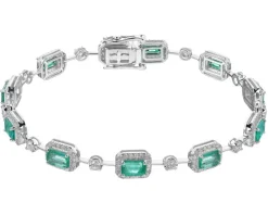 Bransoletka z białego złota z brylantami i szmaragdami - 19 cm - próba 750