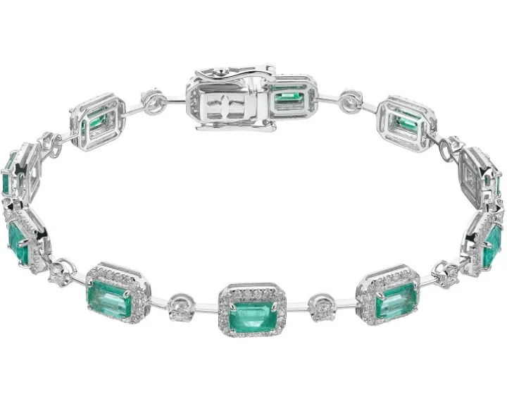 Bransoletka z białego złota z brylantami i szmaragdami - 19 cm - próba 750