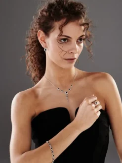 Bransoletka z białego złota z diamentami i szafirami - 18 cm - próba 585