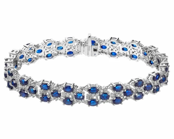 Bransoletka z białego złota z brylantami i szafirami - 19 cm - próba 585