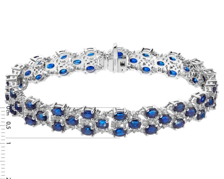 Bransoletka z białego złota z brylantami i szafirami - 19 cm - próba 585