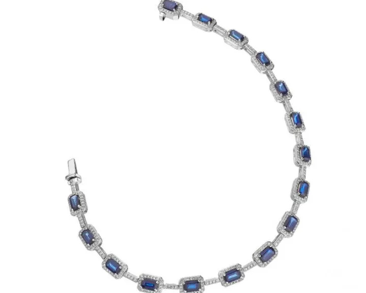 Bransoletka z białego złota z diamentami i szafirami - 19 cm - próba 585