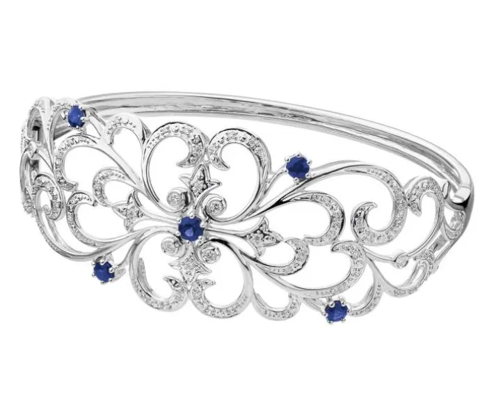Bransoletka z białego złota z brylantami i szafirami - próba 585