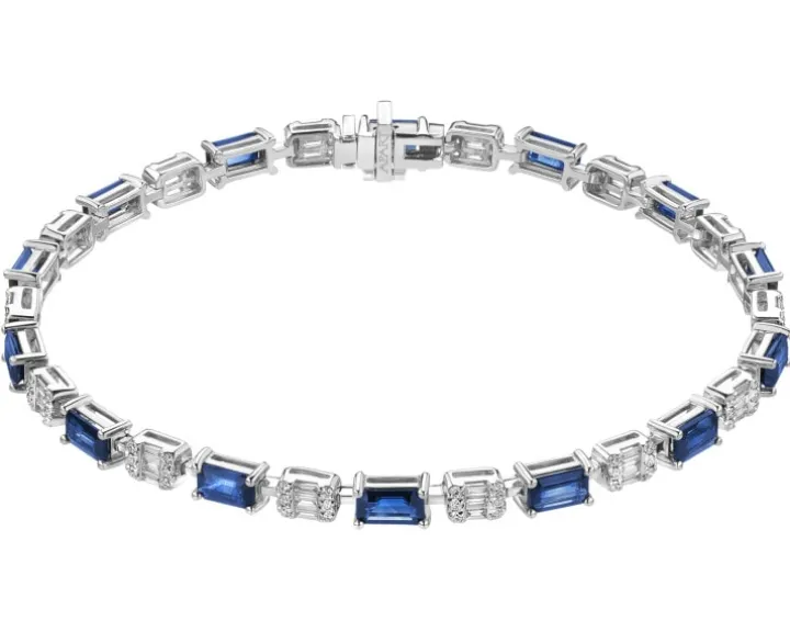 Bransoletka z białego złota z diamentami i szafirami - 18 cm - próba 750