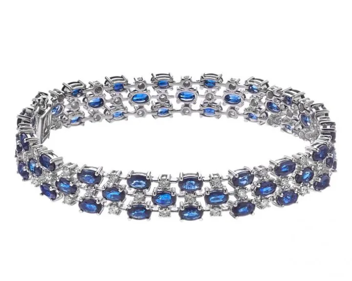 Bransoletka z białego złota z brylantami i szafirami - 18 cm - próba 585