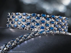 Bransoletka z białego złota z brylantami i szafirami - 18 cm - próba 585