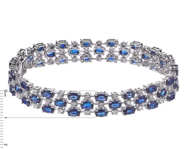 Bransoletka z białego złota z brylantami i szafirami - 18 cm - próba 585