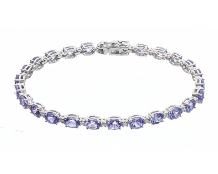 Bransoletka z białego złota z brylantami i tanzanitami - 19 cm - próba 585