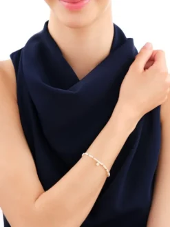 Bransoletka z brylantem, perłami i elementami żółtego i białego złota - 18 cm - próba 375