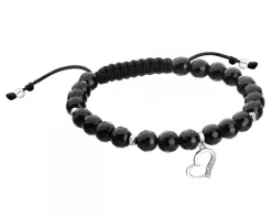 Bransoletka z diamentami, agatami i elementami białego złota - serce - próba 375