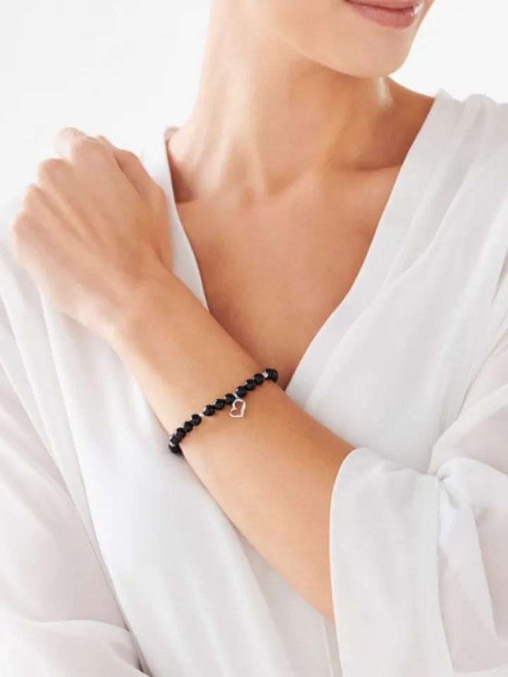 Bransoletka z diamentami, agatami i elementami białego złota - serce - próba 375