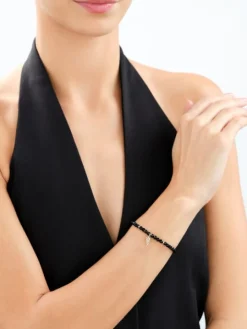 Bransoletka z diamentami, agatami i elementami żółtego złota - skrzydło - próba 375