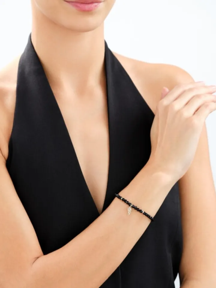 Bransoletka z diamentami, agatami i elementami żółtego złota - skrzydło - próba 375