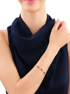 Bransoletka z diamentami, labradorytami, kryształami górskimi i elementami żółtego złota - 18 cm - próba 375