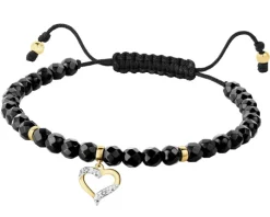 Bransoletka z diamentami, agatami i elementami żółtego złota - serce - próba 375