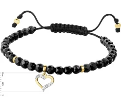 Bransoletka z diamentami, agatami i elementami żółtego złota - serce - próba 375