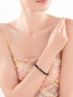 Bransoletka z diamentami, agatami i elementami różowego złota - serce - próba 375