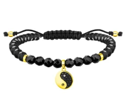 Bransoletka z diamentami, agatami i elementami żółtego złota - yin yang - próba 375