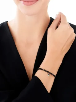 Bransoletka z diamentami, agatami i elementami żółtego złota - yin yang - próba 375