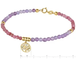 Bransoletka z diamentami, ametystami, turmalinami i elementami żółtego złota - drzewko - 18 cm - próba 375