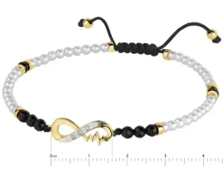 Bransoletka z diamentami, perłami, agatami i elementami żółtego złota - nieskończoność - próba 375