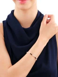 Bransoletka z diamentami, perłami, agatami i elementami żółtego złota - nieskończoność - próba 375