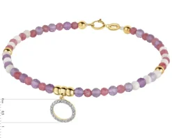 Bransoletka z diamentami, ametystami, turmalinami, kryształami górskimi i elementami żółtego złota - koło - 18 cm - próba 585