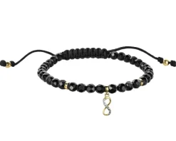 Bransoletka z diamentem, agatami i elementami żółtego złota - nieskończoność - próba 375