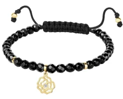 Bransoletka z diamentem, agatami i elementami żółtego złota - kwiat - próba 375