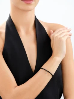 Bransoletka z diamentem, agatami i elementami żółtego złota - kwiat - próba 375