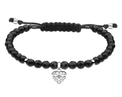 Bransoletka z diamentem, agatami i elementami białego złota - serce - próba 585