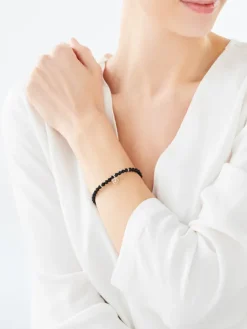 Bransoletka z diamentem, agatami i elementami żółtego złota - serce - próba 375