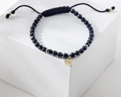 Bransoletka z diamentem, agatami i elementami żółtego złota - serce - próba 375