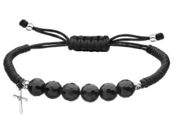 Bransoletka z diamentem, agatami i elementami białego złota - krzyż - próba 585