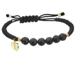 Bransoletka z diamentem, agatami i elementami żółtego złota - monstera - próba 375