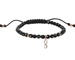 Bransoletka z diamentem, agatami i elementami różowego złota - nieskończoność - próba 375