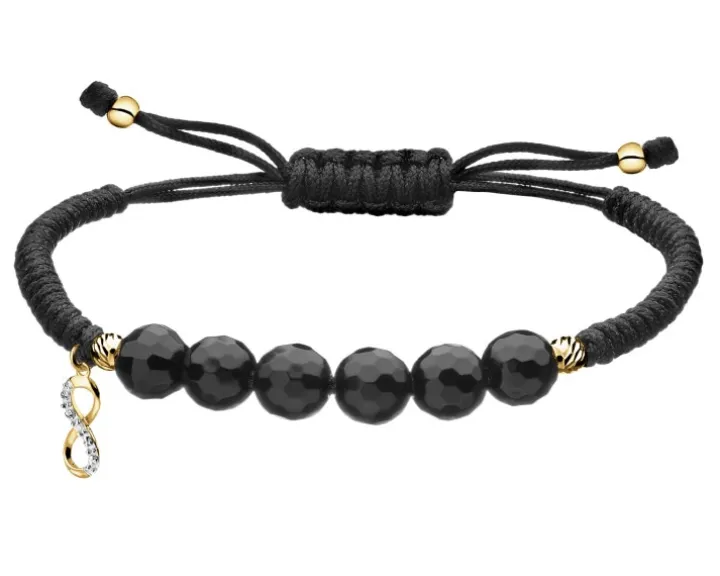 Bransoletka z diamentem, agatami i elementami żółtego złota - nieskończoność - próba 375