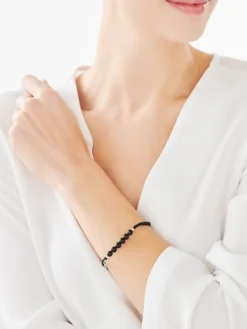 Bransoletka z diamentem, agatami i elementami żółtego złota - nieskończoność - próba 375