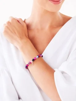 Bransoletka z diamentem, agatami i elementami żółtego złota - nieskończoność - próba 585