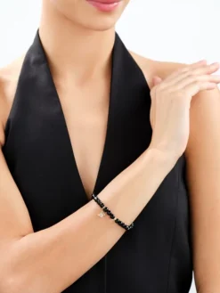 Bransoletka z diamentem, agatami i elementami żółtego złota - motyl - próba 375