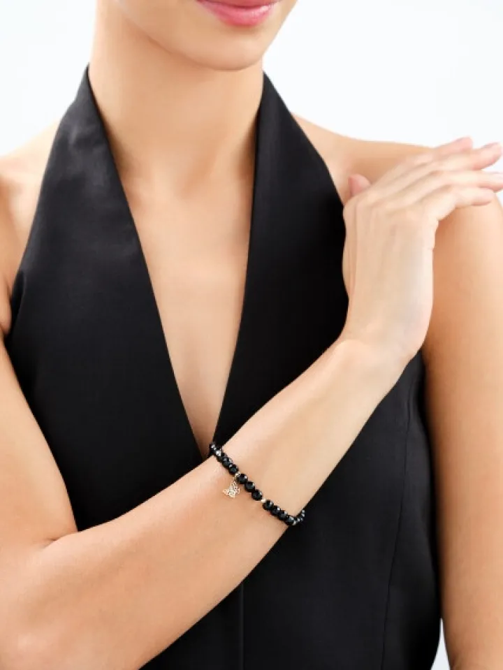 Bransoletka z diamentem, agatami i elementami żółtego złota - motyl - próba 375