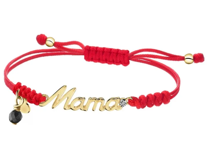 Bransoletka z diamentem, agatem i elementami żółtego złota - mama - próba 375