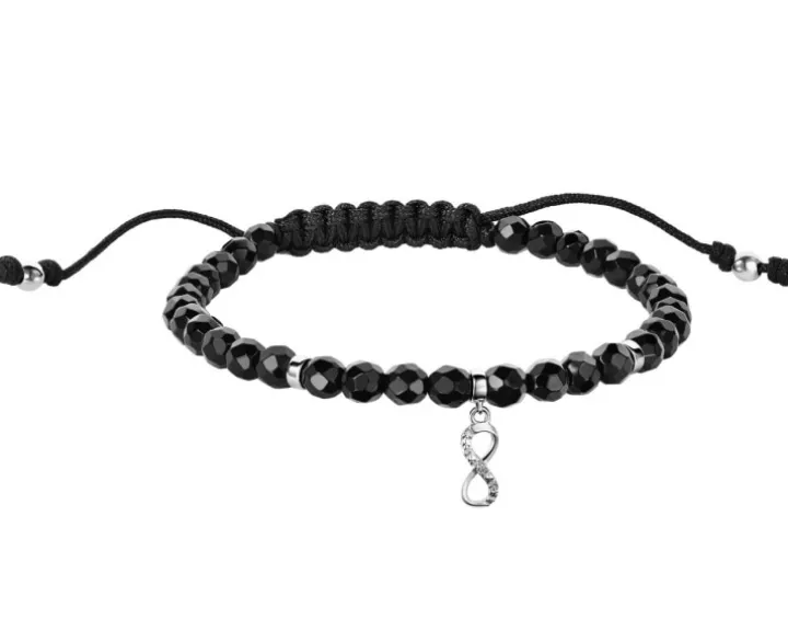 Bransoletka z diamentem, agatami i elementami białego złota - nieskończoność - próba 585