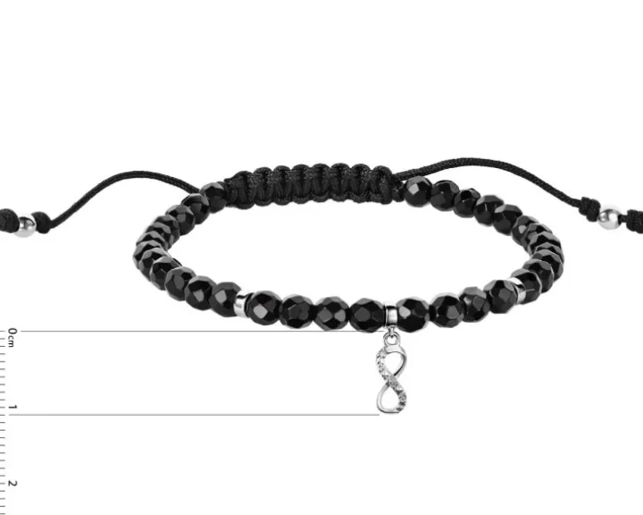 Bransoletka z diamentem, agatami i elementami białego złota - nieskończoność - próba 585